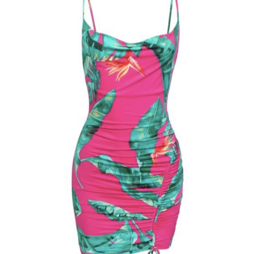 Tropical ruched dress